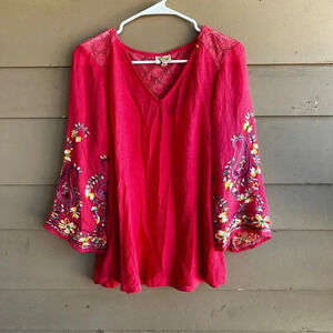 Fig and Flower Red Embroidered Blouse